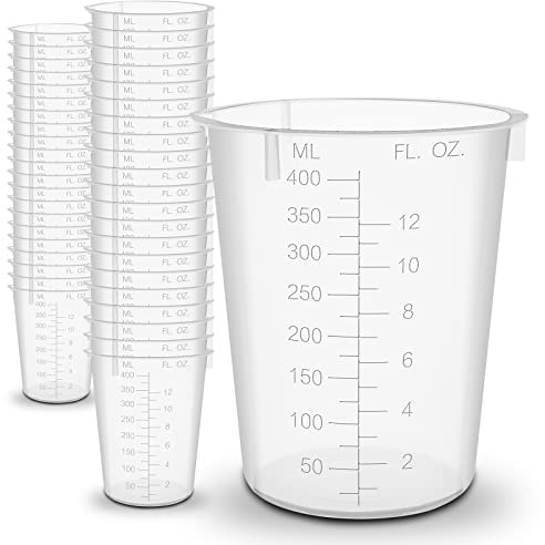 50 Stück (komplette Hülle) RE-GEN 400 ml Kunststoff Mehrzweck-Messbecher mit abgestuften Flüssigkeiten – ideal für Küche, Kochen, Heimwerken, Labor, Kunst & Handwerk