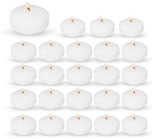 Floating Candles 2 White Dripless Wax Discs (24 Pack) - 4 Hour Burn time - Perfect for Wedding, Party, Holiday, Home Decor, Romantic Centerpieces, Valentine's Day & Pool Parties