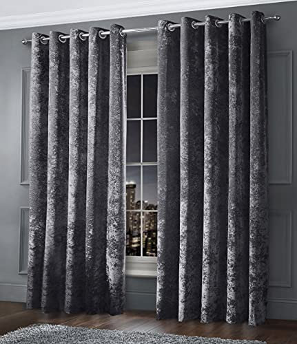 Intimates Luxury Thermal Crushed Velvet Ringtop Pair of Curtains (Charcoal Grey, 46 Wide x 54 Drop)