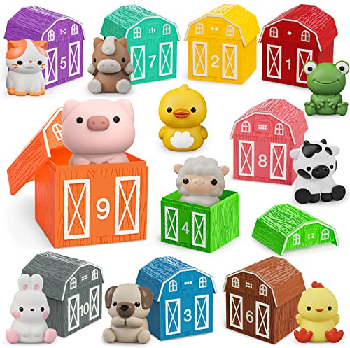 Learning Toys for 1 2 3+ Year Old Toddlers, 20pcs Farm Animals Barn Toys Finger Puppets for Kids,Montessori Counting Matching & Color Sorting Toy Set,Easter Christmas Birthday Gift for Baby Boys Girls