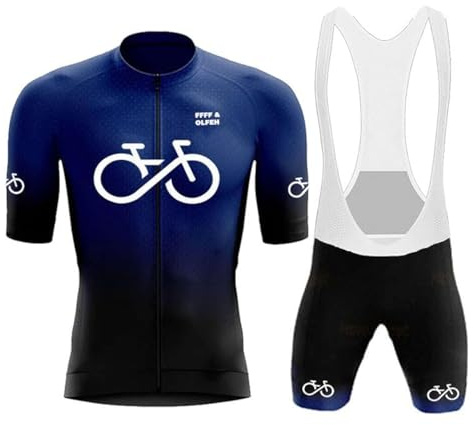 FFFF & OLFEH Herren Radtrikot Set Fahrrad Kurzarm Set mit 9D gepolsterten Trägerhosen MTB Rennrad Fahrradtrikot Fahrrad Shirts Bib Atmungsaktiv Schnell Trocknend für Radfahren MTB Jogging