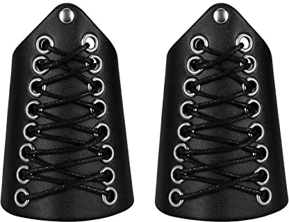 Parabraccia in pelle per tiro con l'arco, bracciale regolabile con cinturino, protezione per braccio vichingo, protezione per polso ampia, armatura in pelle per uomo donna (Nero)