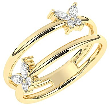 Bague en or jaune 18 carats sertie de griffes 100 % naturel avec diamant rond brillant et taille marquise pour femme (O) | Collection de luxe de luxe pour cadeau, H - S, Diamant Or jaune 18 carats