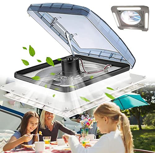Ventilateur d'aération 36x36/40x40 cm pour lanterneau de caravane et camping-car avec lumière LED - pour garage, cuisine, 360 mm