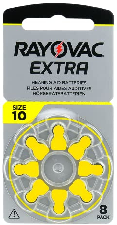 Rayovac Paquete de 8 Pilas Extra para audífonos, Alta Potencia, Pilas de Zinc-Aire, 1 blíster, Amarillo - 10AUX-8XEMF