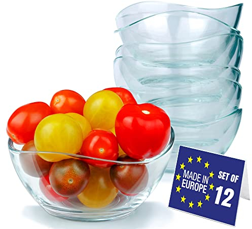 LAV Cuencos para Postres Cristal, Set 12, 215ml SIN PLOMO Cuencos de Vidrio, Cuencos de Helado, Tazones para Salsas, Ensaladera de Vidrio, Tazas para Postres, Bol Natillas