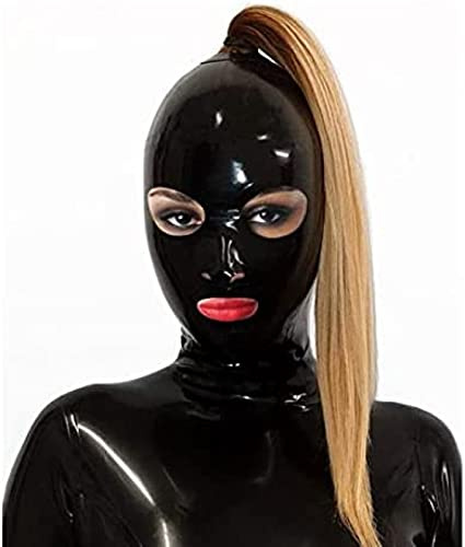 Maschera Con Cappuccio In Lattice Cappuccio Per Vacanze In Gomma Cappuccio Integrale Con Occhi Grandi E Maschera In Lattice Con Foro Per Coda Di Cavallo,Nero,medio