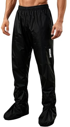 WOSAWE Rain Pants Unisex Waterproof Trousers Lightweight Breathable Motorcycle Rain Overtrousers Windproof Pants with Shoes Cover, Black 3XL