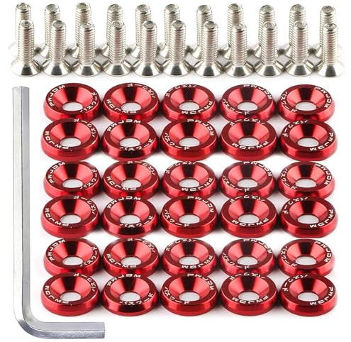 30 pares de arandelas avellanadas M6, aluminio anodizado, y tornillos M6 x 20 mm para guardabarros y compartimento del motor
