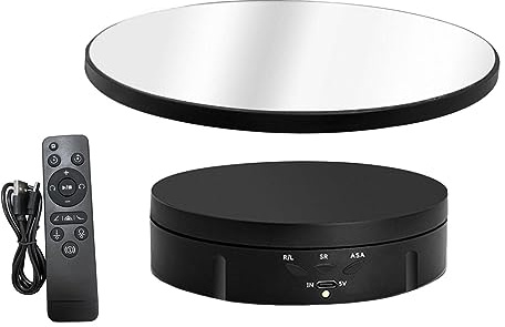 Sharplace Elektrischer drehbarer Drehteller für Fotografie, 360 Grad Drehbar Display Ständer, Motorisierter Drehteller mit Fernbedienung für Produktanzeige, Schmuck, Uhren, 3D Modelle, Schwarz-Spiegel