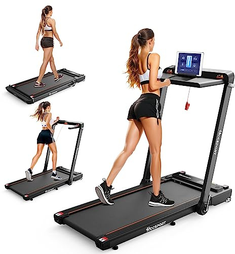 Hccsport Treadmill with Incline, 3 in 1 Under Desk Treadmill Walking Pad with Removable Desk Workstation 3.5HP Foldable Compact Walking Treadmills for Home Small Office with Wristband Remote Control