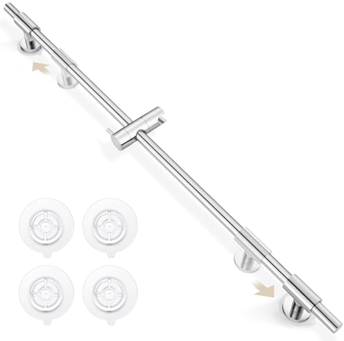 KES Duschstange ohne Bohren Brausestange Edelstahl 18/8 Duschstange mit Duschkopfhalterung Duschkopf Halterung Wandstange Kleben Poliert, F209S100DF-PS