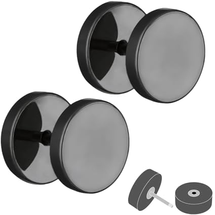 Treuheld® Fake Plug Set (2 Stück) | Große Ohrstecker zum Schrauben | Titan - 6 Größen - Schwarz | Platten Ohrstecker Paar | Damen & Herren [2.] - 6 mm