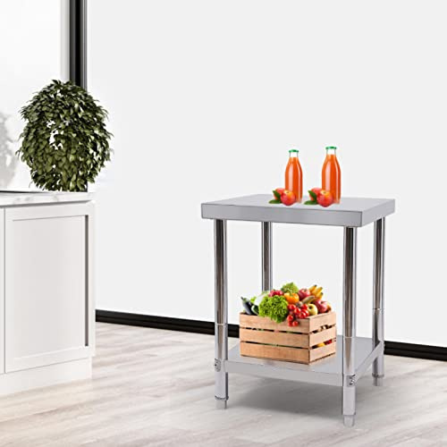 Shiyinge 60X60Cm 2 Stufen Arbeitstisch Gastronomie KüChentisch Edelstahltisch Zubereitungstisch Lebensmittel Mit Verstellbare FüßE Edelstahl Catering Tisch FüR KüChe Bar Restaurant Haus Hotel Outdoor