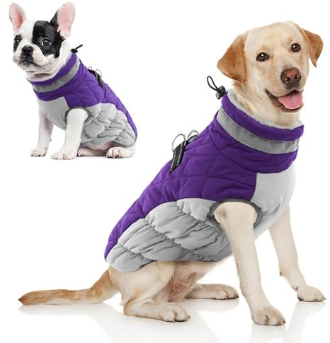 AOFITEE Hundemantel, Winter Warme Hundejacke, Reflektierend Fleece Wintermantel Hund mit Geschirr und Reißverschluss, Wasserdicht Hunde Schneeanzug für Kleine Mittlere Große Hunde, XL