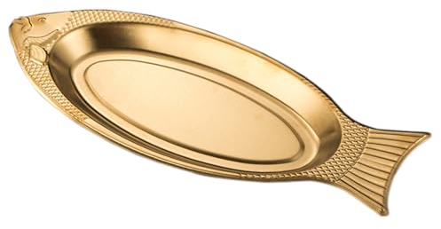 BURLOE Metall Fischteller, Tablett Sushi Pizza Fischplatte Ovales Servierplatte Gedämpftes Fischgericht Party Teller Porzellan Fischform Lachsplatte Vorlegeplatte Ovale,Gold,35CM