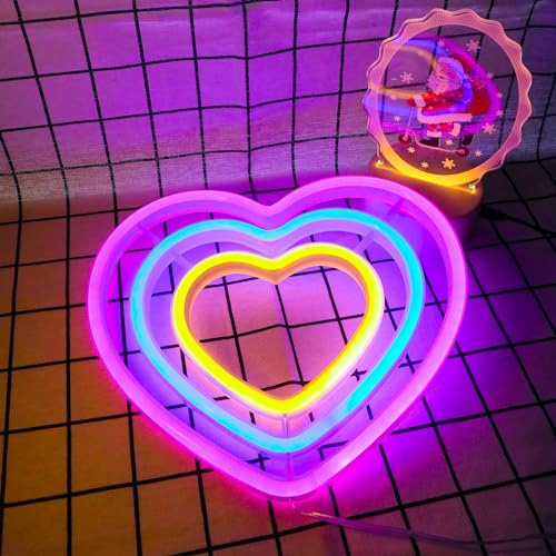 ENUOLI Heart Neon Signs USB/Battery Heart Rainbow Wall Light for Girls | Heart Shaped Rainbow Color Neon Night Light LED Art Sign for Bedroom Wedding Anniversary Birthday Wall Home Decor