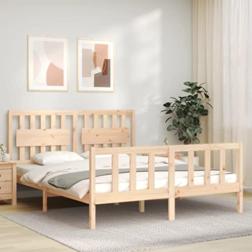 ULUYYUC Massivholzbett, Palettenbett Doppelbett/Einzelbett Gästebett Schlafbett Geeignet für Wohnbereich Wohnzimmer Zimmer Mieten Schlafzimmer mit Kopfteil 5FT King Size