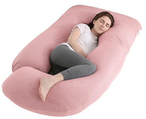 Jcickt Pregnancy Pillow for Sleeping,59 inch Maternity Pillow with Removable Washable Cover,J-Shaped Cooling Full Body Pregnant Pillow -Support for Backs,Legs, Belly, HIPS, Improve Sleep-Pink