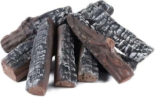 Coosoromas Juego de 8 troncos pequeños de madera de cerámica para chimenea, uso en chimenea de etanol, cuenco de propano y hoguera al aire libre
