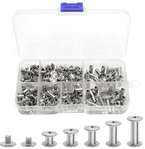 lyualma 160 Piezas Tornillos de Encuadernación de Cruz Redondo Tornillos Remaches de Conexión de Cabeza Plana Tornillos de Chicago para Cuero de Bricolaje