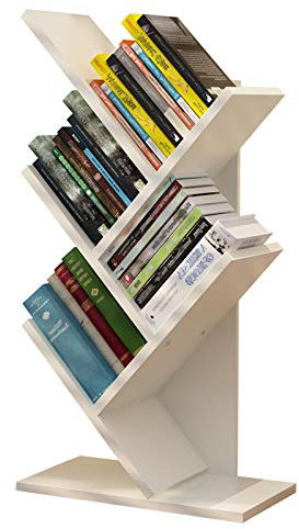 Schreibtischregal aus Holz, klein, 5 Ablagen, Baum-Organizer für Bücher, Zeitschriften, CDs und Fotoalben im Wohnzimmer oder Heimbüro, Mini-Größe, natürliches Holz-Finish