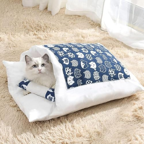 Katzenschlafsack Winter, Katzen Kuschelsack, Katzenbett Höhlenschlafsack, Wärmendes Haustier Schlafzone Kuschelbett, Waschbares Katzen Wärme Kuschelbett Mit Kissen