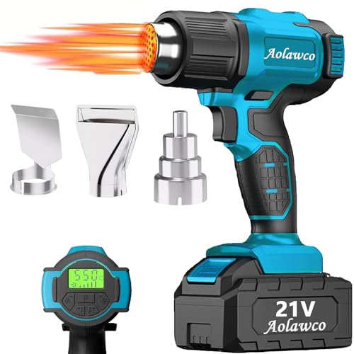 Aolawco Kabellose Heißluftgebläse für Professional 18-21V System Akku, Ohne Batterie, mit 2-stufiger Luftmengeneinstellung, Temperatur bis 550 °C und 3 Düsen zum Schweißen, Biegen von Rohren