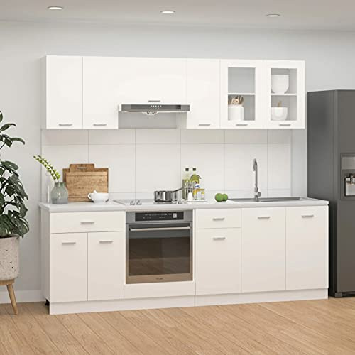 IKAYAA Mueble de Cocina 8 Piezas, Modulos con Armario y Colgante Blanco