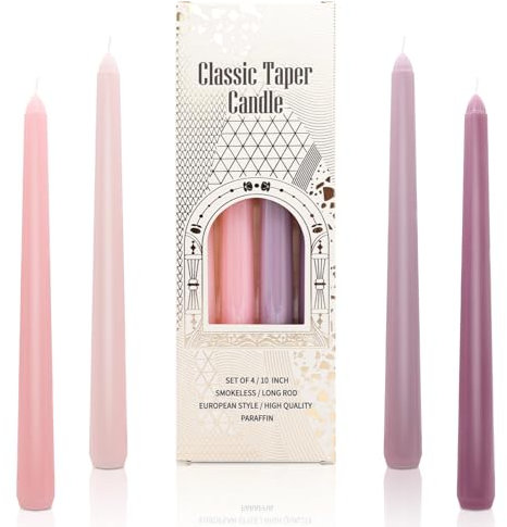 Lot de 4 bougies effilées de 25,4 cm, rose violet dégradé, ne coulent pas, longue durée de combustion de 6 heures, non parfumées pour Hanouka, anniversaire, Halloween, Saint-Valentin, Noël, décoration