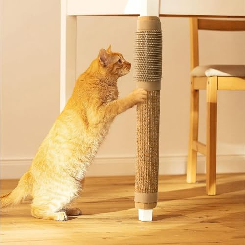 Navaris Alfombra Rascador para Gatos - Protector Muebles Gatos y Patas de Mesa - Protector de Sisal con Rascador y Cepillo de Goma para Gatos - Alfombra Rascador Gatos