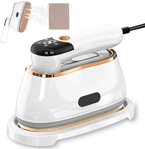 Travel Clothes Steamer Portable Iron, 1200W LCD Screen 2 in 1 Handheld Steam Clothing Wrinkles Remover for Garments, 3 Steam Levels, 10S Fast Heat-up, 180ML Water Tank, Iron for Home, Office, Travel