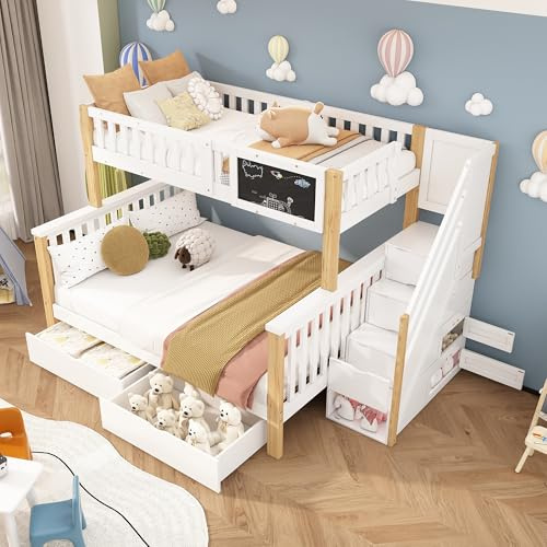 Gegtuon Etagenbett Kinderbett 90x200 & 140x200 mit Stauraum Treppe,Hausbett