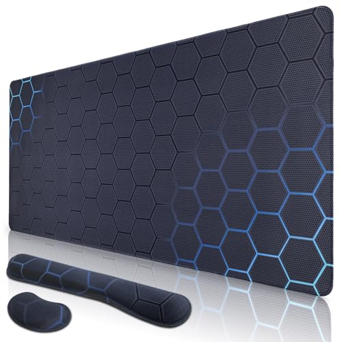 Niviy Gaming Mauspad 900x400mm mit Handauflage Memory Foam | Ergonomisches Mousepad mit Gel Handgelenkauflage, Tastaturunterlage für Computer, Laptop und Gaming Schreibtisch