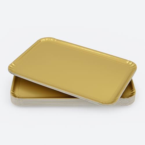 Plateaux Traiteur Jetables Dorés 42x30 cm - Lot de 25 Plateaux Carton Épais - Présentoir Apéritif Buffet - Plateau de Service Jetable pour Fêtes, Réceptions et Mariages - Entreprise Française