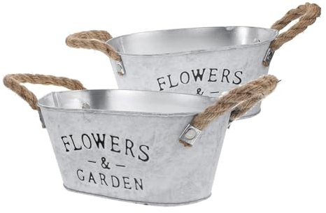 BESPORTBLE 2pcs Retro Vintage Iron Flower Pot Planter for Small Plants Creative Garden Supplies Rope Handle for Outdoor Hanging Plant Pots