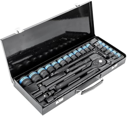 Socket Set Ratchet Set 1/2 Socket Sets 8-32 Mm Nuts Tool Set Universal | Drive Socket Set Pass Through Socket Wrench Set, Alloy Steel Deformation Resistant Ratchet Mechanism, Black