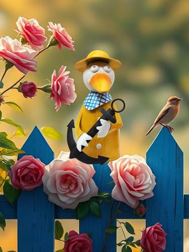 Pommerntraum ® | Zaunhocker Pfostenhocker Zaunfigur Dekorationsfigur Gartendekoration martime Möwe Ostseemöwe Seemöwe (Möwe mit Anker)