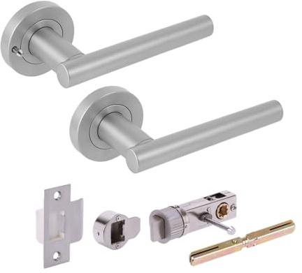 Hunta HANDLEZONE® Solus Privacy Lever On Round Rose Door Handles, with Bullet Privacy Latch, for Bathroom, Toilet, WC Doors, 1 Set - Satin Chrome