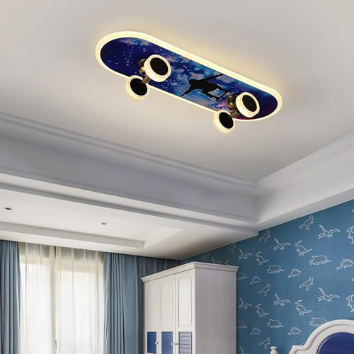 LED Deckenleuchte Kinderzimmer Schlafzimmer Lampe Dimmbar mit Fernbedienung 3000-6000K Modern Minimalistisch Deckenlampe für Wohnzimmer Weiß Acryl Schirm Leuchte Skateboard Design 60x20x7cm (D)