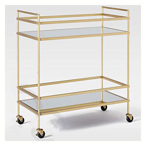 JYHHGDS Barwagen, Barwagen mit 2 verspiegelten Ablagen, robuster Weinwagen mit Rollen, geeignet für die Küche, Servierwagen aus Glas