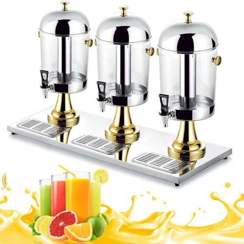 FHSLKXIM Distributeur De Jus Commercial, Distributeur d'eau De Boisson en Acier Inoxydable, Distributeur De Cocktails en Libre-Service en Verre Transparent, pour La Restauration D,Threehead24L-Gold