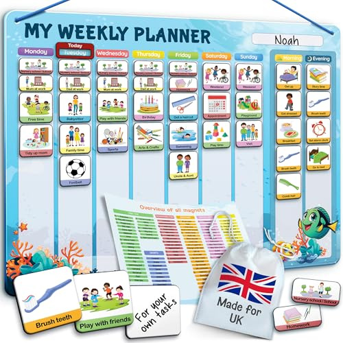 LIKARTO 2-in-1 Visual Timetable for Kids, ADHD Aids, 188 Magnets, Blue