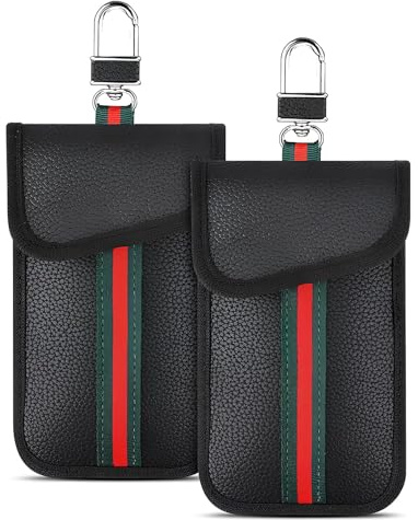 Faraday Pouch for Car Keys, 2-Pack Leather Key Signal Blocker Pouch, Anti-Theft, Blocks Keyless Entry Signals, Compatible with All Keys
