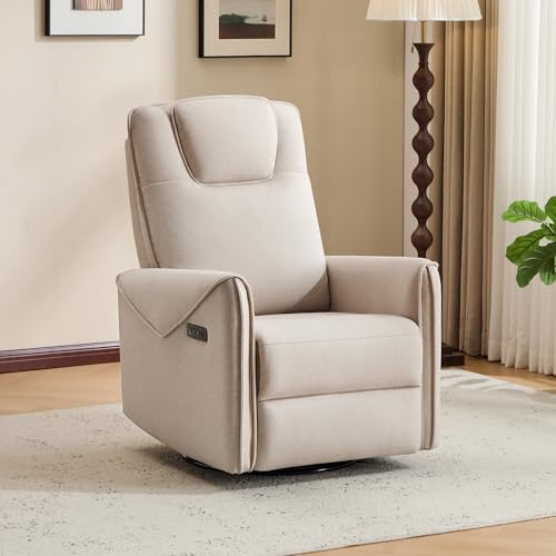 PALLOME Elektrischer Relaxsessel mit Massage und Wärme, Fernsehsessel 270° Drehbar mit Liegefunktion, Massagesessel mit Schaukelfunktion für Wohnzimmer (Beige)