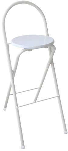 Generico Sgabello da Bar Pieghevole Portatile, Sedia Alta Pieghevole in Metallo per Adulti, Capacità 100 kg, Schienale e Poggiapiedi, Seduta Rotonda in Legno(24 inch(60cm))