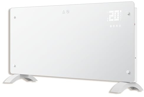 Climative Glow Elektroheizung Glas Konvektor 2500W Heizkörper Elektrisch Elektroheizkörper Wandmontage Freistehend Heizung Elektrisch Heater WiFi Tuya LED Timer Thermostat IP24 Weiß