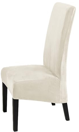 EBETA Funda para Silla in Terciopelo, XL Sedia da pranzo elástica Comedor Fundas Cubiertas para sillas, Cubre Funda Protectora Sillas Lavables para Banquetes Hogar Restaurante Hotel (Blanco, 4 Piezas)