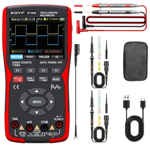703S 3-in-1-Handheld-Oszilloskop-Multimeter-DDS-Generator, Zweikanal-Bandbreite 50 MHz, 280 MSa/s professionelles Oszilloskop mit hoher Abtastrate, 25000-Zähl-Digitalmultimeter, Voltmeter, 2*P2060-Son