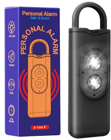 Alarme personnelle sûre – 135 dB – Dispositif porte-clés de sécurité, alarme d'autodéfense étanche avec voyant LED, outil de sécurité d'urgence compact | protection pour dissuasion
